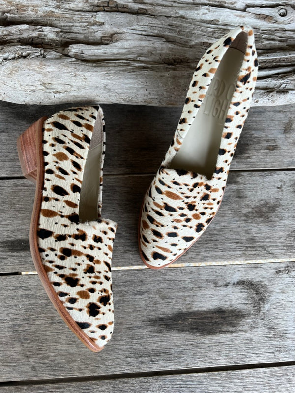 SAMPLE SALE: neutral spotted hair calf loafers.  size 7