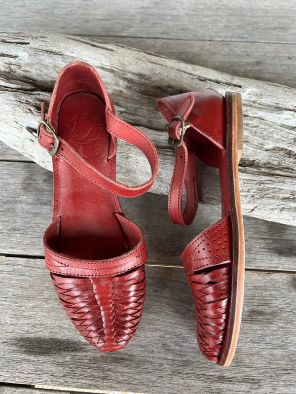 SAMPLE SALE:Hand woven Dark red sandals.  All leather.  Size 6.5